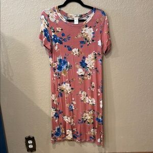 Floral Midi Dress in Pink and Blue